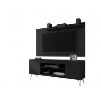 Manhattan Comfort 221-217BMC8 Baxter 62.99 Mid-Century Modern TV Stand and Liberty Panel with Media and Display Shelves in Black